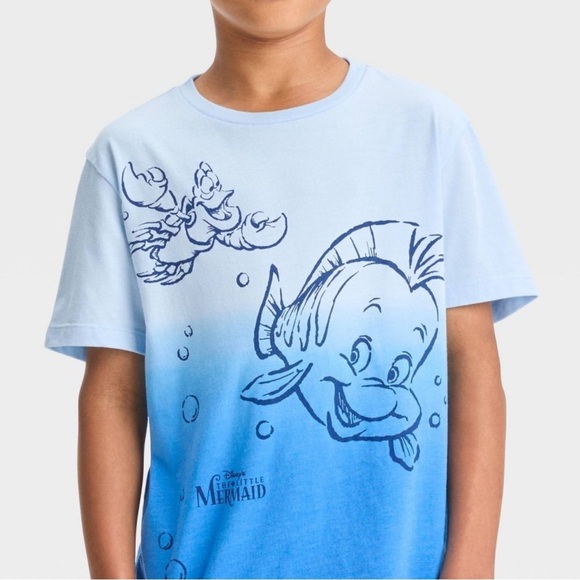Disney’s Little Mermaid Blue T-Shirt Short Sleeve Flounder And Sebastian 3T 4T - Picture 3 of 4